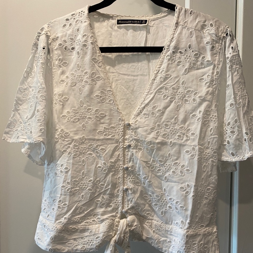 Abercrombie white front-tie crop top